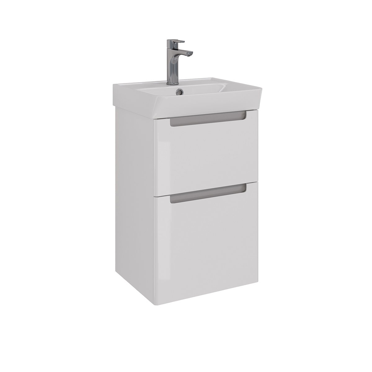 Тумба Lemark BUNO 45 см под 1 раковину, подвесная/напольная, 2 ящика, цвет планки: Серый, цвет корпу