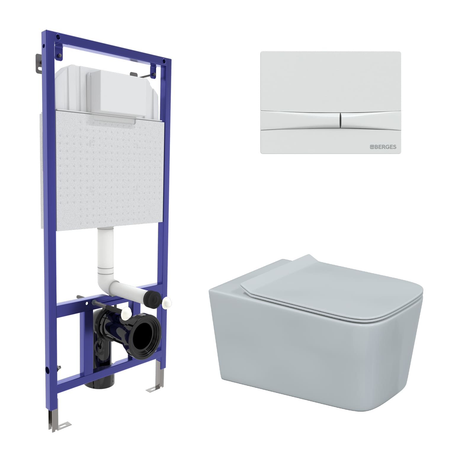 Комплект для монтажа подвесного унитаза: инсталляция NOVUM525, кнопка F1 белая, унитаз FLOE, сиденье