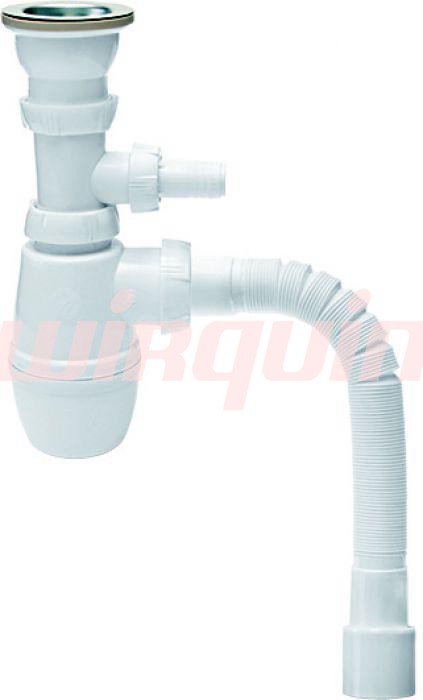 Сифон МИНОР с выпуском 1 1/2*40 мм с отв.для стир.машины и трубой 40*40/50 мм (SM1202), WIRQUIN