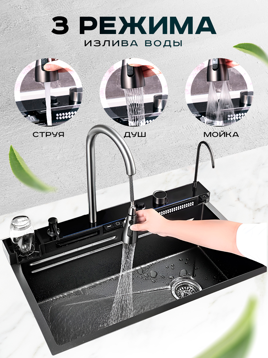 Кухонная мойка многофункциональная ПРОФСАН PSM-9951GR готовое решение со смесителем, нержавеющая сталь, графит