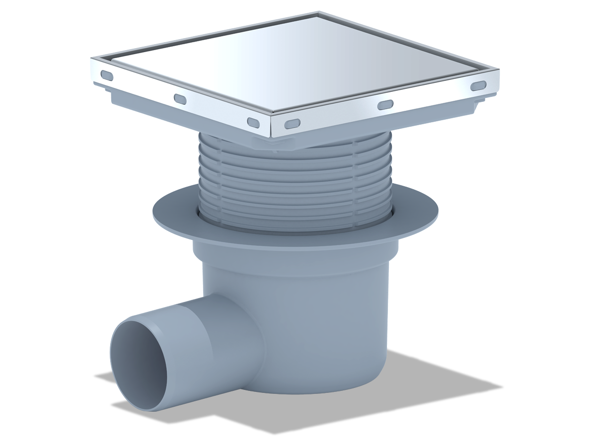 Трап для душа АНИ Пласт TQ5812 DN50 горизонтальный регулируемый с сухим затвором и решёткой из нержавеющей стали 150х150 мм под плитку