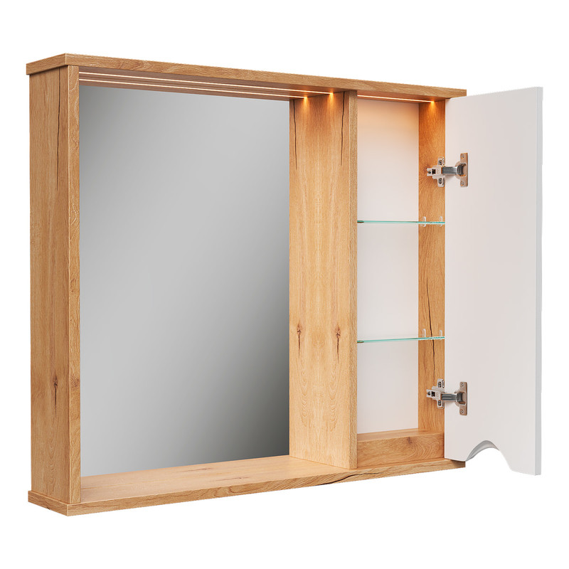 Зеркало-шкаф Barney 80, подвесной, правый, белый/дуб гузон, VOLNA