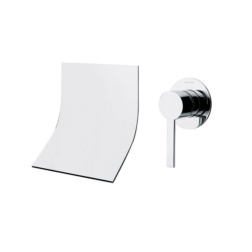 Встраиваемый однорычажный смеситель для раковины на раздельных пластинах с каскадным изливом 140 мм 