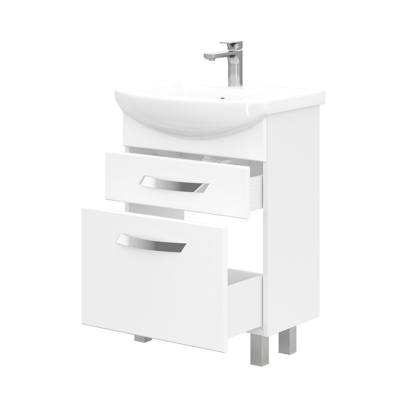 Тумба Onda 60, напольная, 2 ящ., белая (под раковину Балтика 60), VOLNA