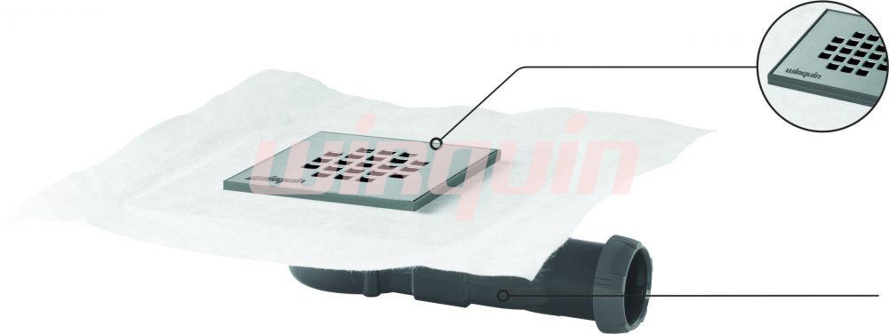 Трап с гидроизоляционным полотном и уплотнением из полистирола с нержавеющей решеткой 115х115 мм, си