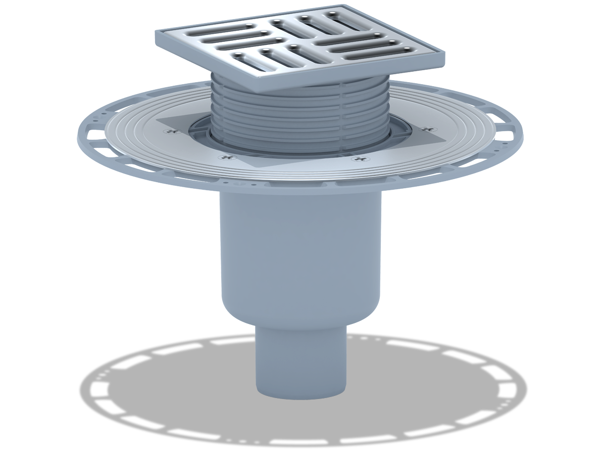 Трап для душа АНИ Пласт THQ5714 DN50 вертикальный регулируемый с сухим затвором и решёткой из нержавеющей стали 120х120 мм