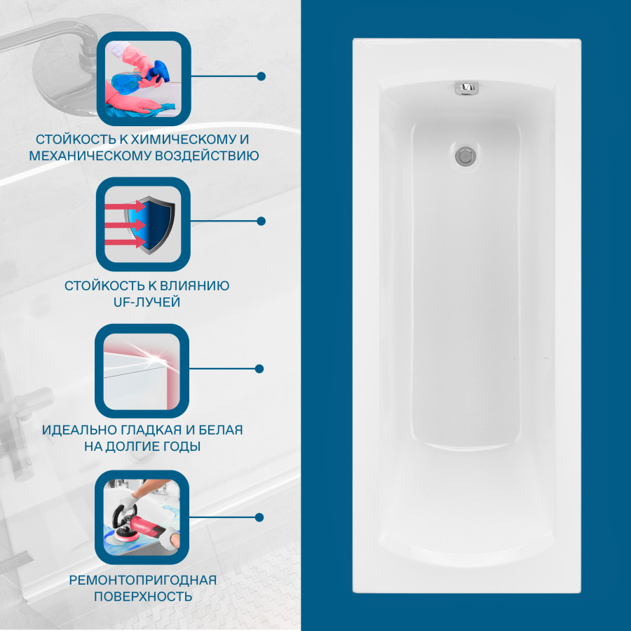 МОНАКО Ванна акриловая 160х70 см., без монтажного комплекта, САНТЕК