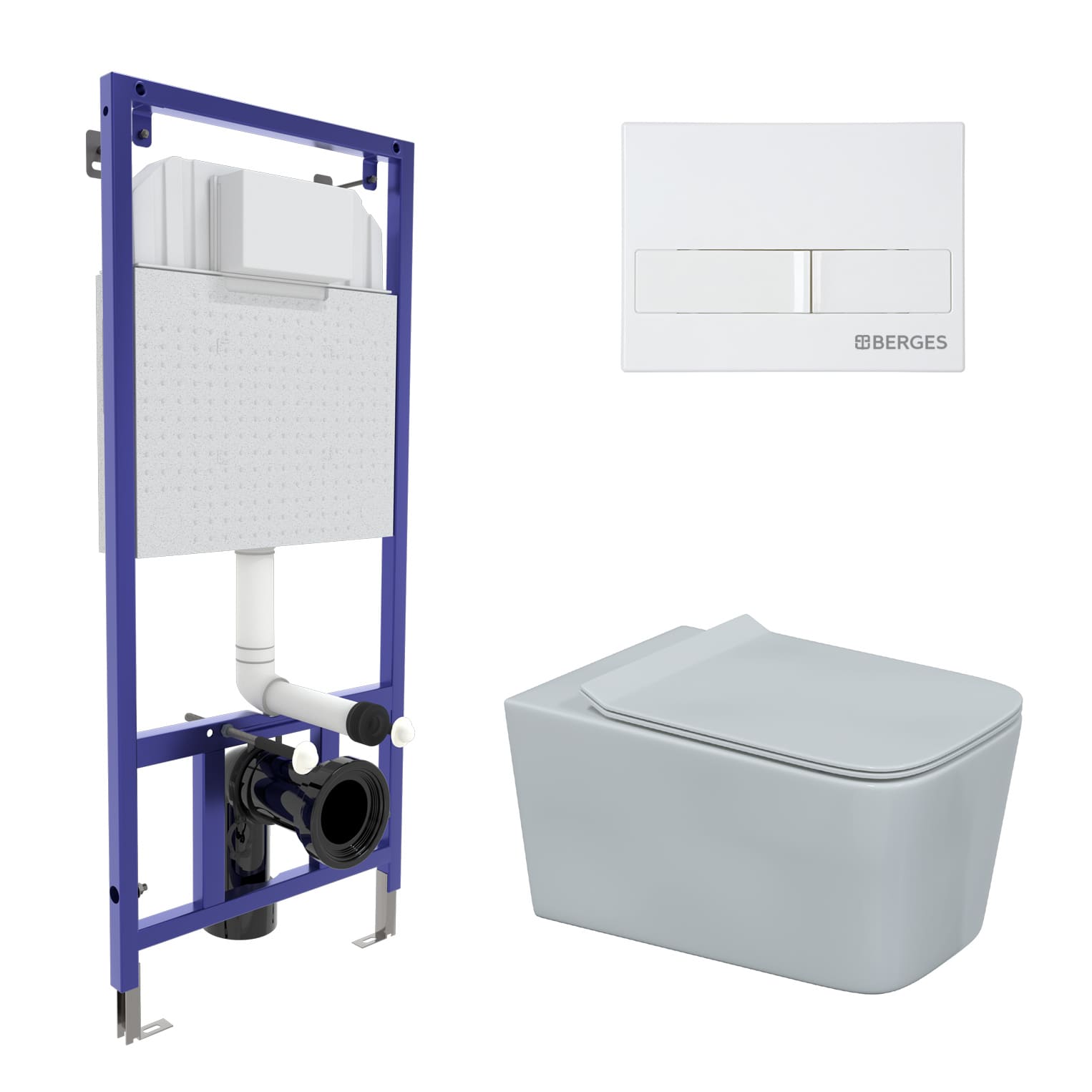 Комплект для монтажа подвесного унитаза: инсталляция NOVUM525, кнопка L1 белая, унитаз FLOE, сиденье