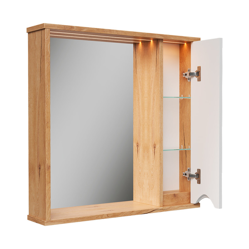 Зеркало-шкаф Barney 70, подвесной, правый, белый/дуб гузон, VOLNA