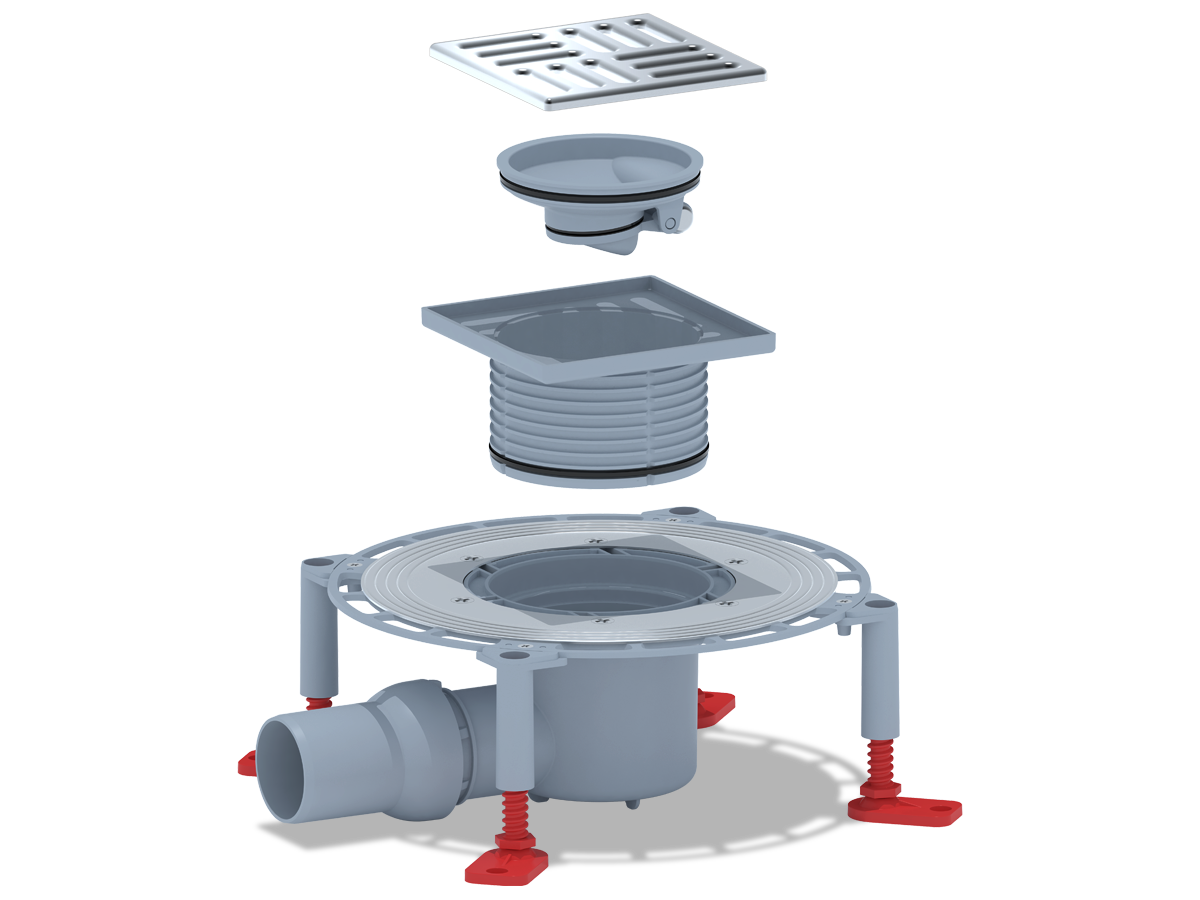 Трап для душа АНИ Пласт THQ5614 DN50 горизонтальный регулируемый с сухим затвором и решёткой из нержавеющей стали 120х120 мм