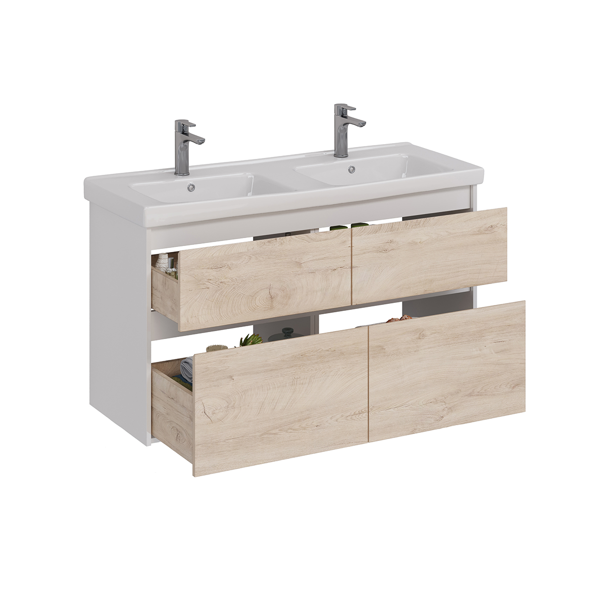 Тумба Lemark COMBI 125 см под 2 раковины, подвесная/напольная,4 ящика, цвет фасада: Дуб кантри, цвет
