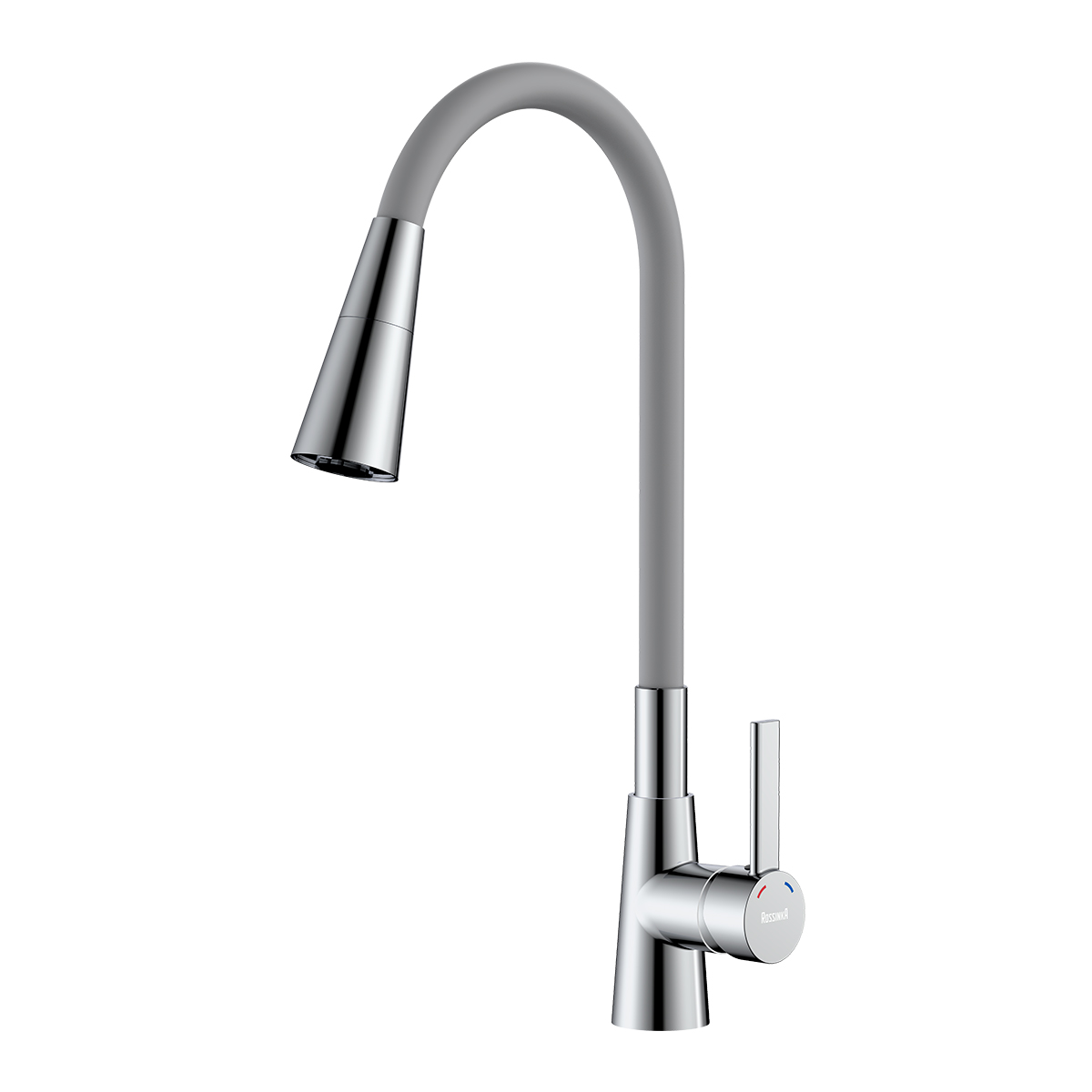 Смеситель ROSSINKA Z35-39-Gray для кухни с гибким поворотным изливом, серый