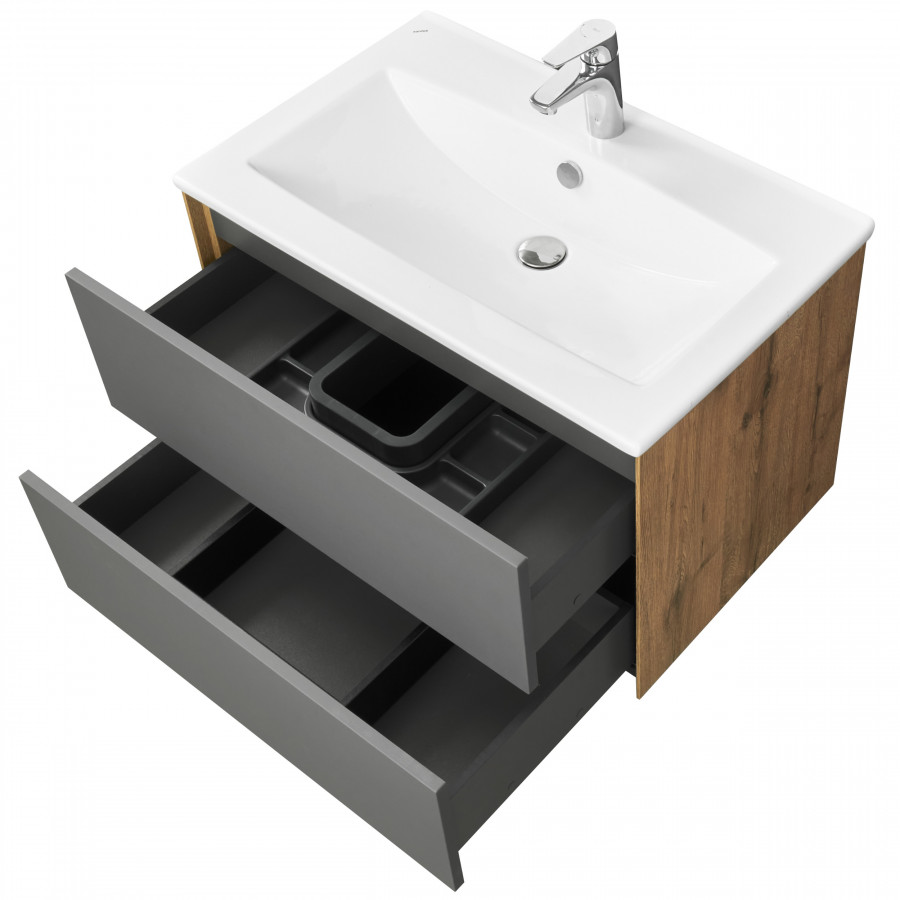 Тумба СОХО 75, дуб веллингтон, графит софт (под раковину ЭЛИНА 75)