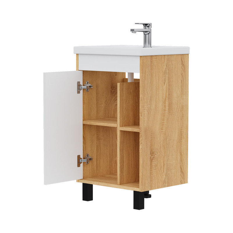 Тумба Osmond 50, напольная, 1 дв., ниши для хранения, белый/дуб сонома (под раковину Фостер 50), VOL