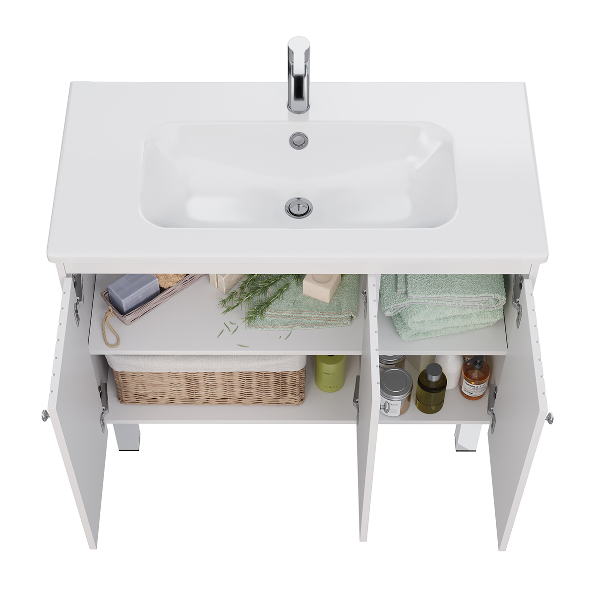 Тумба Lemark ROMANCE 100 см под 1 раковину, подвесная/напольная, 3-х дверная, цвет корпуса, фасада: 