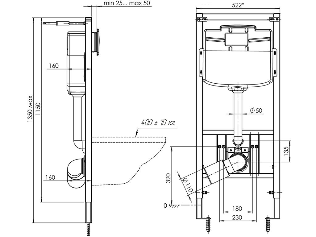 Инсталляция в наборе с Унитазом "Элеганс"кир.керам, сид.полип.экон.,клавиша.овал. белая, ANI PLAST