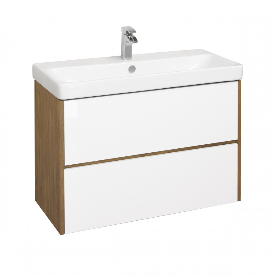 Тумба СКАНДИ 90, белая, дуб рустикальный (под раковину АДРИАНА 90) 