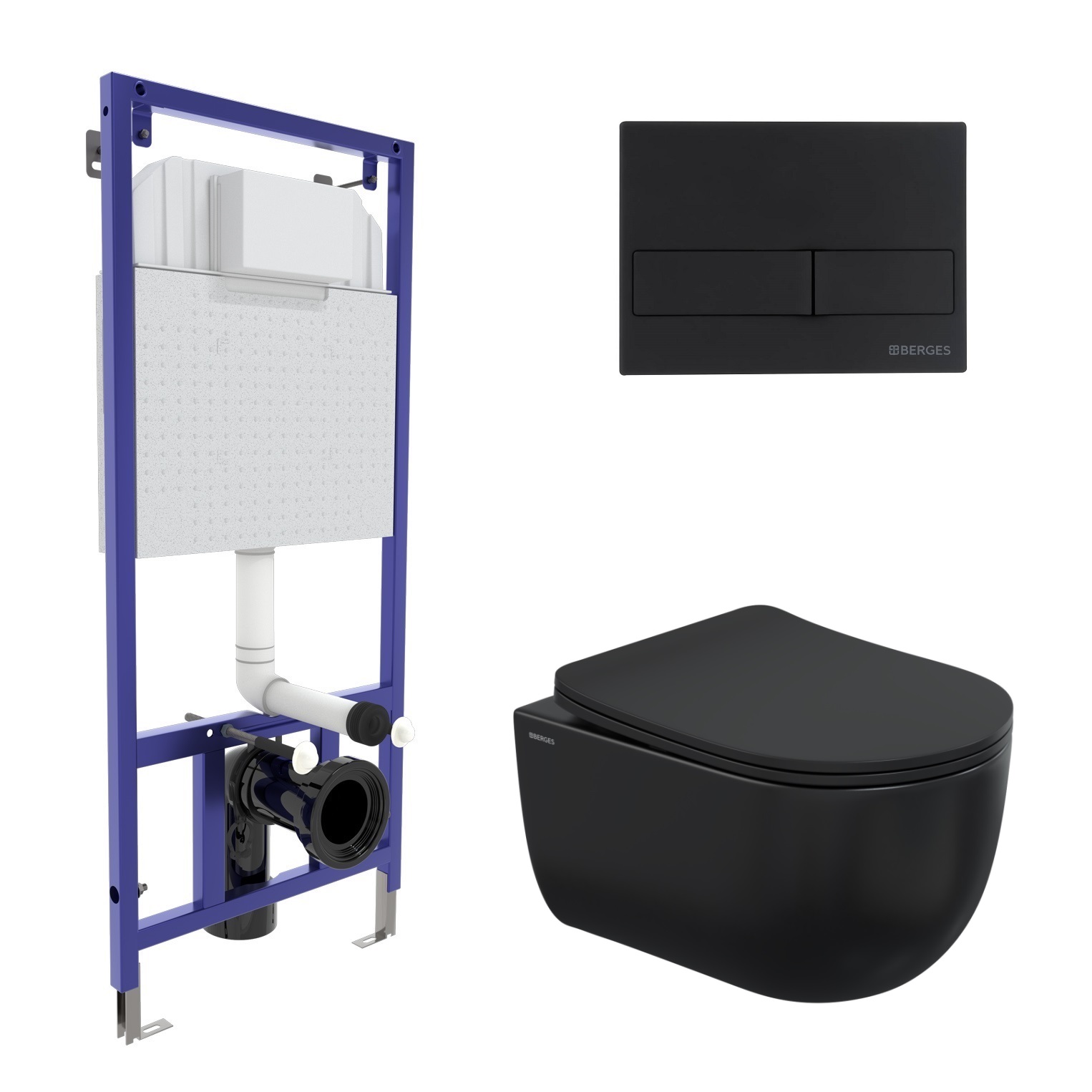 Комплект для монтажа подвесного унитаза: инсталляция NOVUM525, кнопка L5 soft touch черный, унитаз V