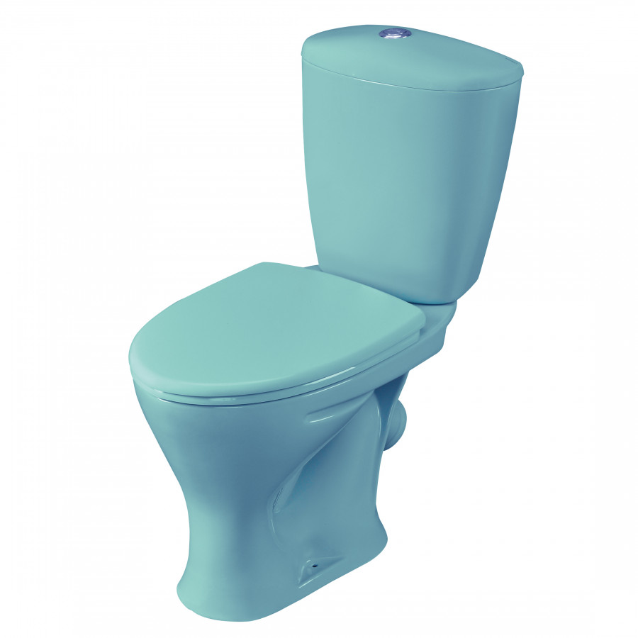 Унитаз-компакт "Версия" наклонный выпуск, с кнопочной арматурой и сиденьем, голубой  SANTERI