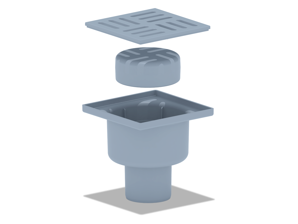 Трап для душа АНИ Пласт TQ5204 DN50 вертикальный нерегулируемый с сухим затвором и решёткой из пластика 100х100 мм