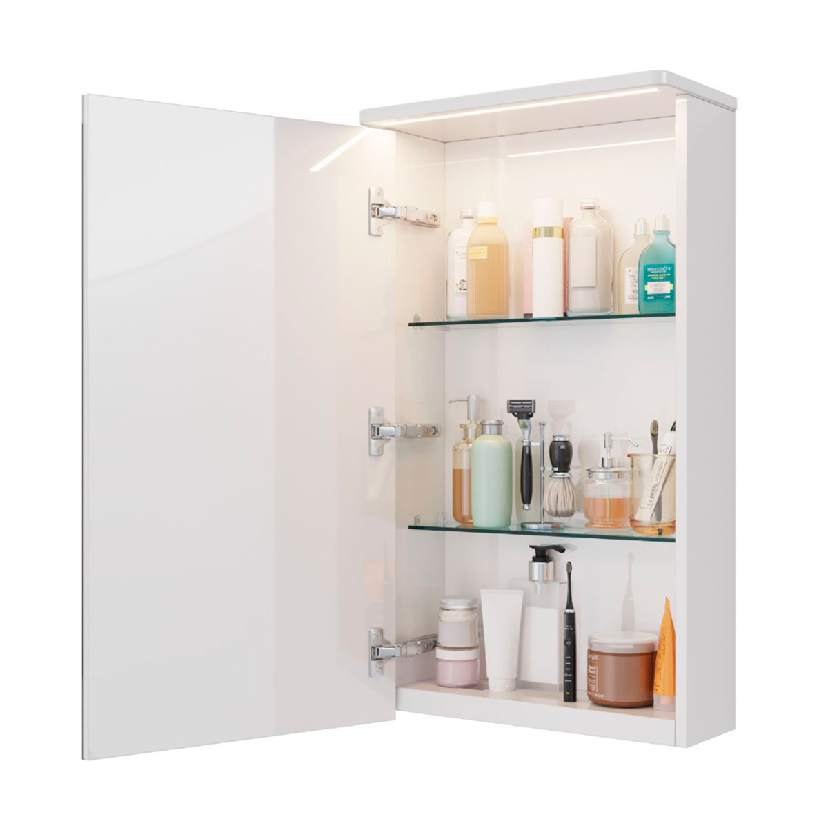 Шкаф зеркальный Lemark ZENON 45х80 см 1 дверный, петли слева, с козырьком-подсветкой, с розеткой, цв