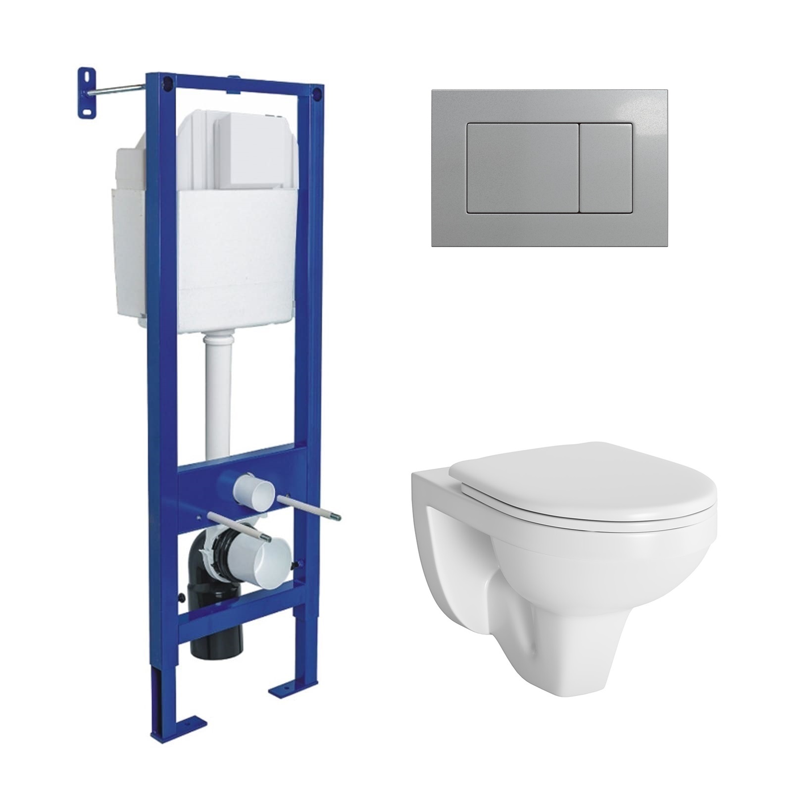 Комплект: инсталляция ATOM кнопка матовый хром, унитаз Gamma, сиденье  дюропласт, микролифт, быстрос