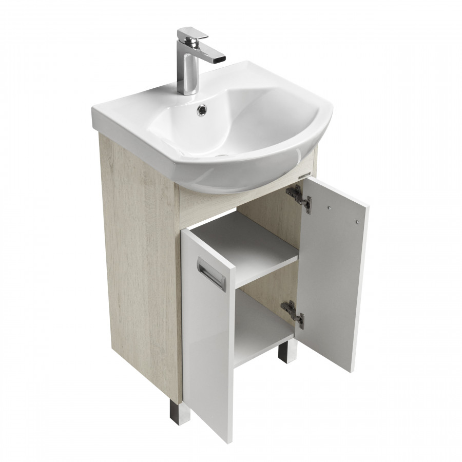 Тумба БЕККА 50, белая, дуб сомерсет (под раковину СМАЙЛ 50)