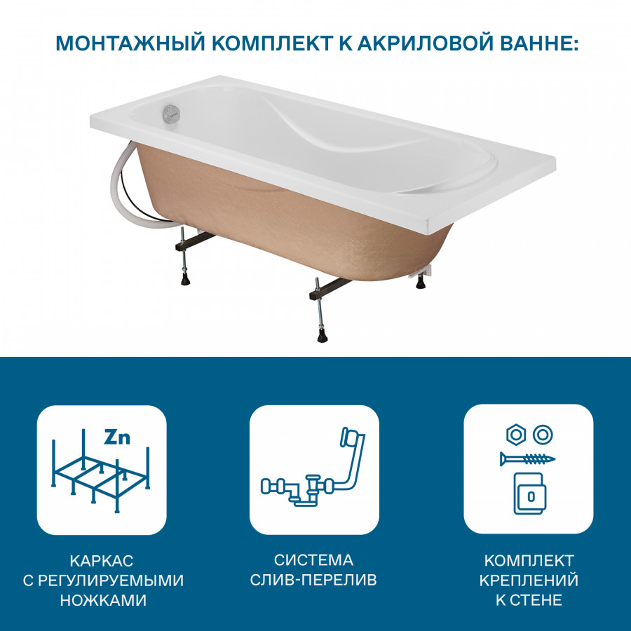 ТЕНЕРИФЕ Ванна акриловая 170х70 см., без монтажного комплекта, САНТЕК