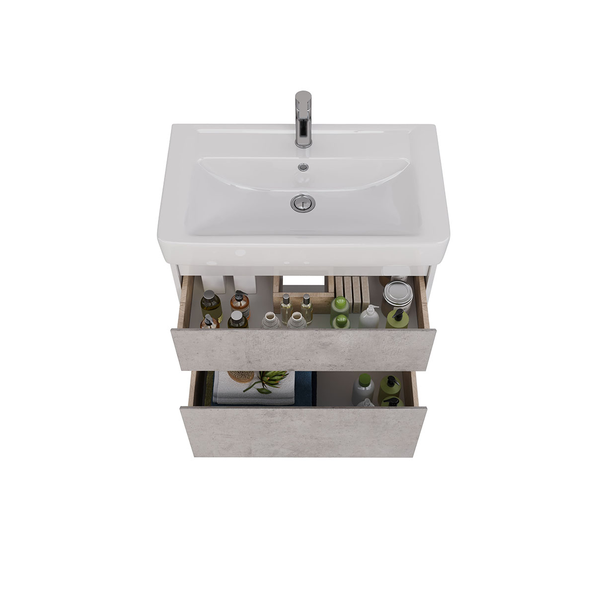 Тумба Lemark COMBI 80 см под 1 раковину, подвесная/напольная, 2 ящика, цвет фасада: Бетон, цвет корп