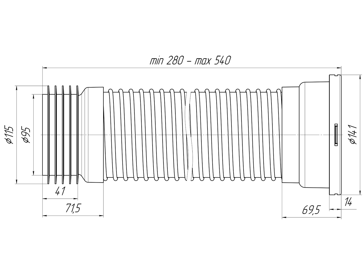 Удлинитель гибкий для унитаза АНИ Пласт K528 армированный обратного сжатия 280-540 мм