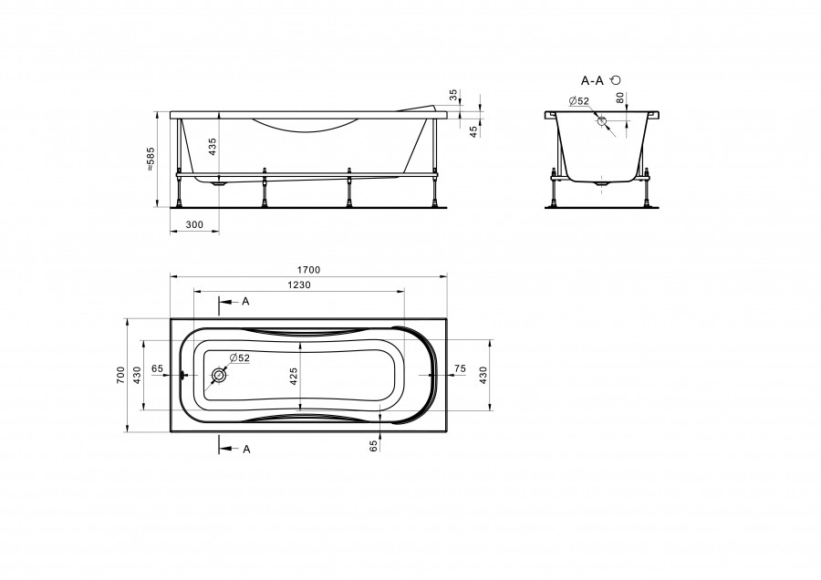 ТЕНЕРИФЕ Ванна акриловая 170х70 см., без монтажного комплекта, САНТЕК