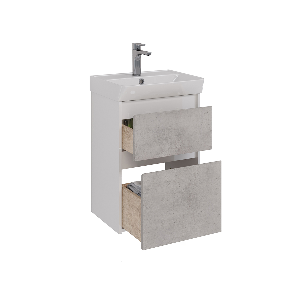 Тумба Lemark COMBI 50 см под 1 раковину, подвесная/напольная, 2 ящика, цвет фасада: Бетон, цвет корп