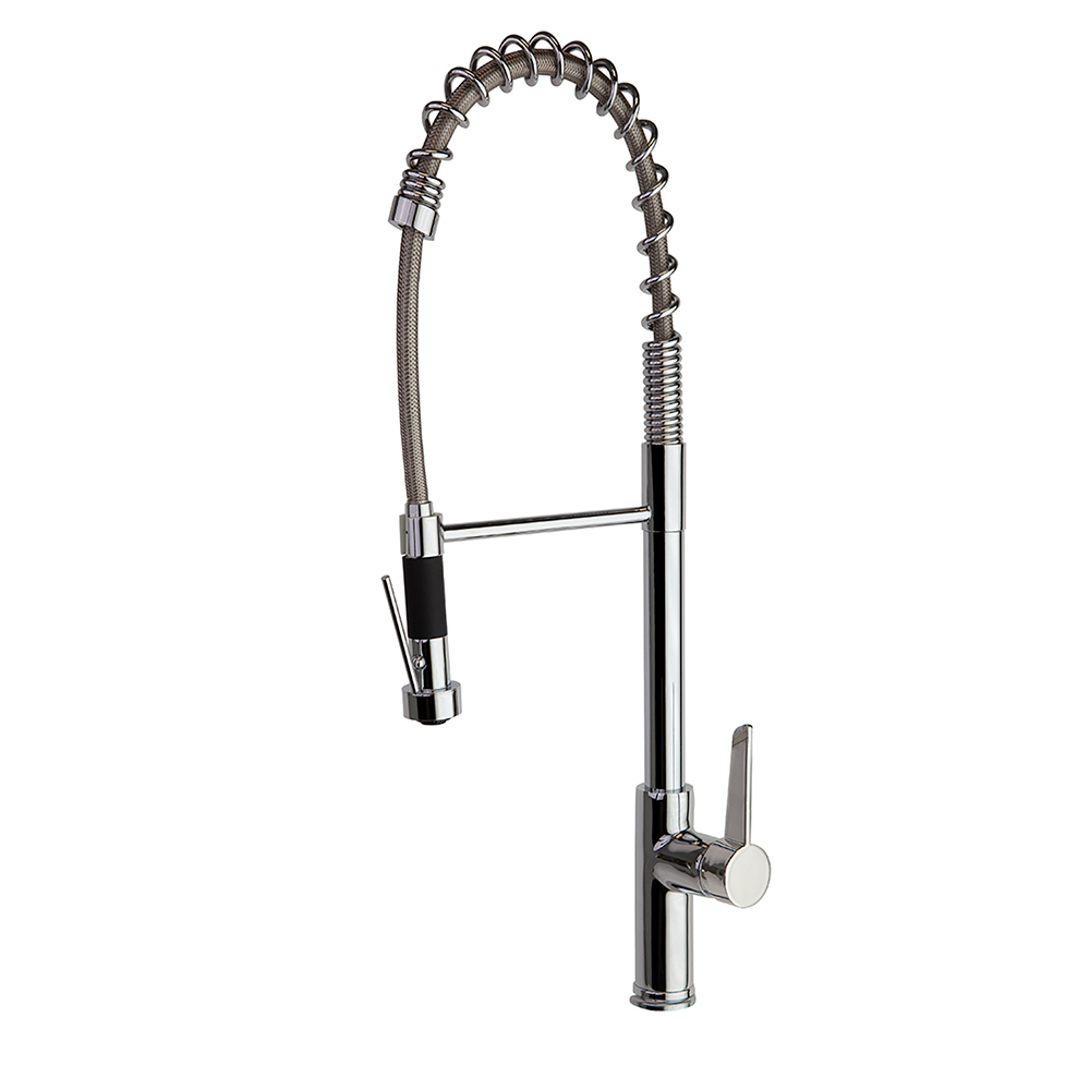 Смеситель высокий для кухни профессиональный, с гибким шлангом и поворотным изливом KITCHEN 386701MC