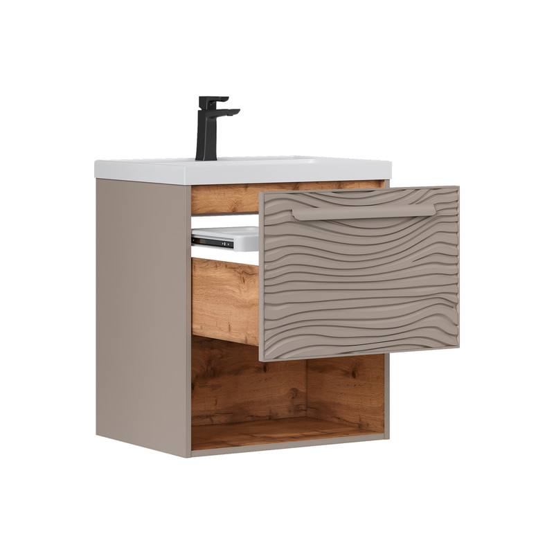 Тумба под раковину EQUIL Gleam 60, подвесная, 1 ящ., амарок/дуб вотан (под раковину 78857-60) (tpGLEAM60.1Y.N-25)