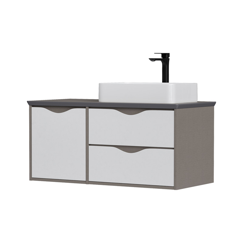 Тумба EQUIL Smile 60 под столешницу (60 100R 100L) подвесная 2 ящ. белый/лен антрацит