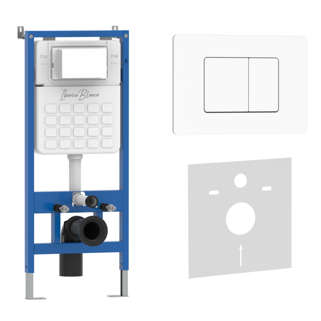 Комплект 2в1 IBERICA BLANCA инсталляция SILENCIO, кнопка смыва INOX-C белый матовый (IB001.111)