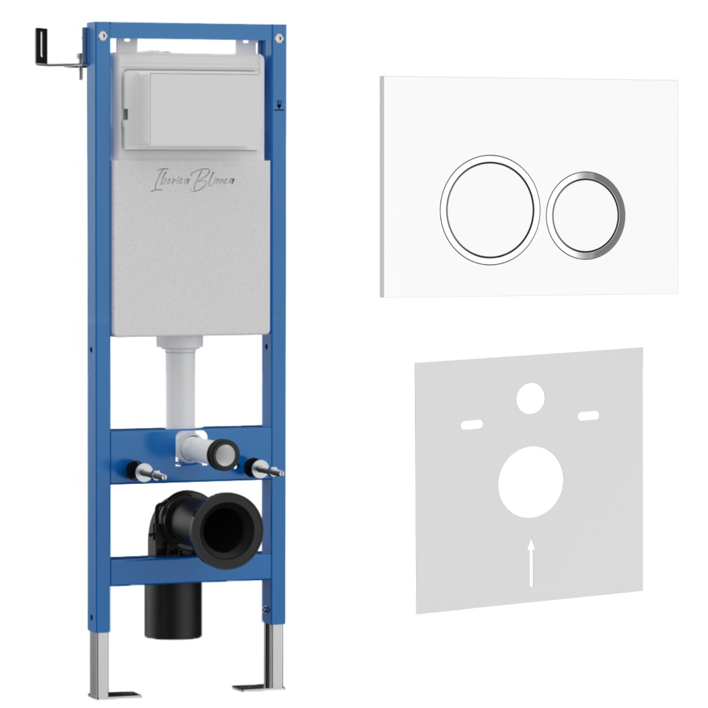 Комплект 2в1 IBERICA BLANCA инсталляция SILENCIO MINI, кнопка смыва ESTI-O белый глянцевый (IB.001M.821)