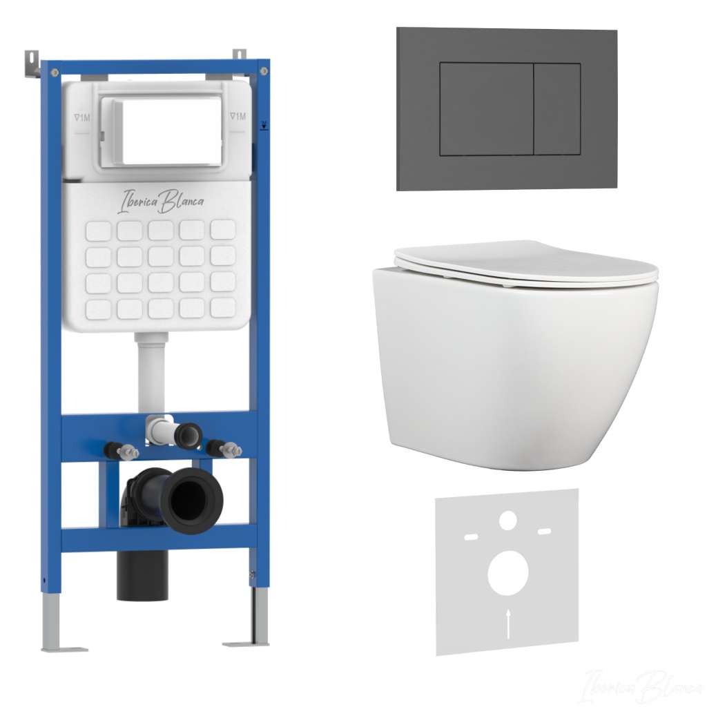 Комплект 3в1 IBERICA BLANCA инсталляция SILENCIO, унитаз BILBAO ALTO белый, кнопка смыва ESTI-S серый матовый (IB001.BLA.234.856)