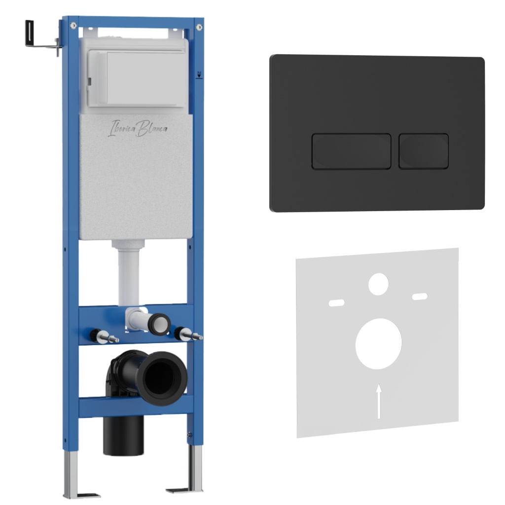 Комплект 2в1 IBERICA BLANCA инсталляция SILENCIO MINI, кнопка смыва ESTI-R черный матовый (IB.001M.212)