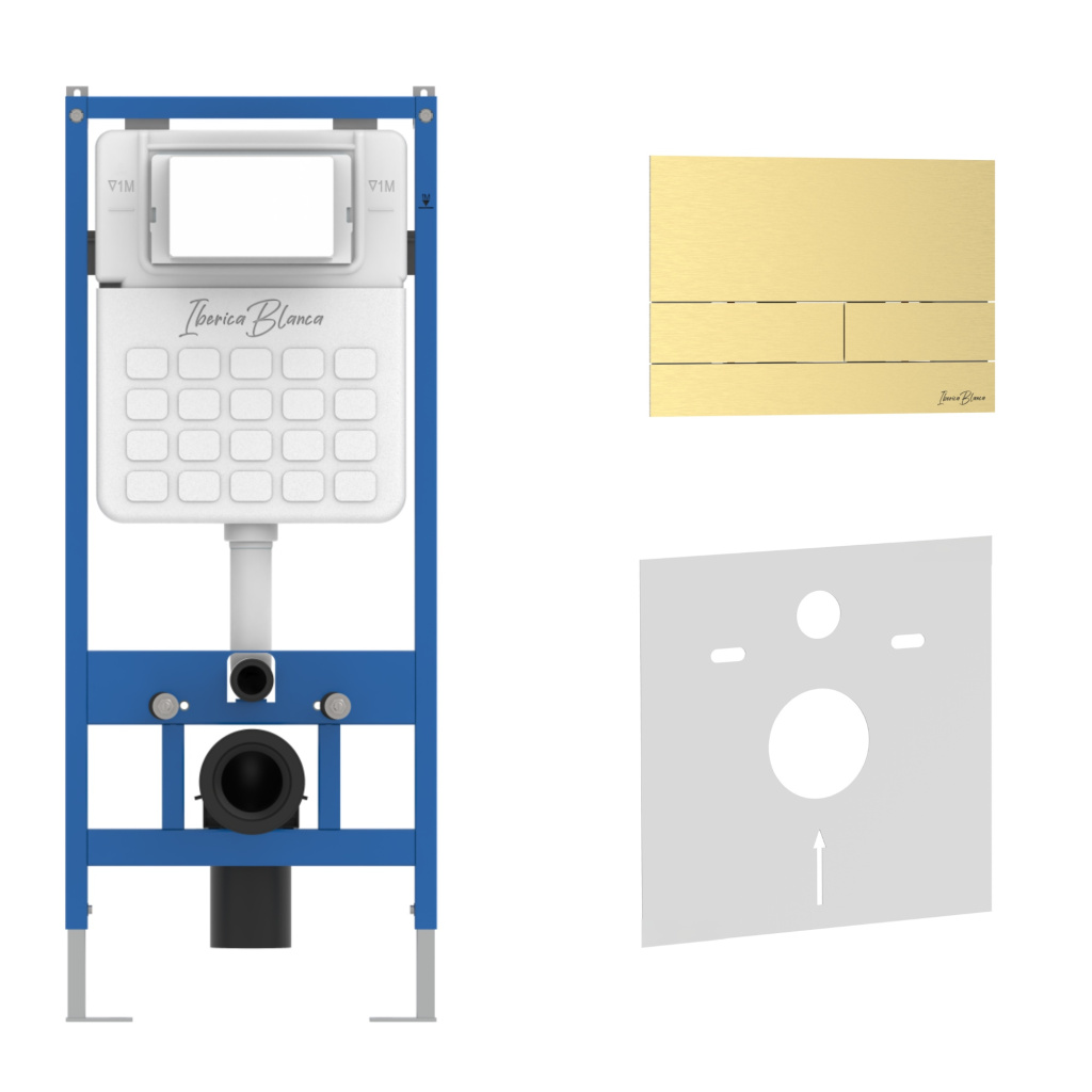 Комплект 2в1 IBERICA BLANCA инсталляция SILENCIO, кнопка смыва INOX-S золото матовое (IB001.016.03)