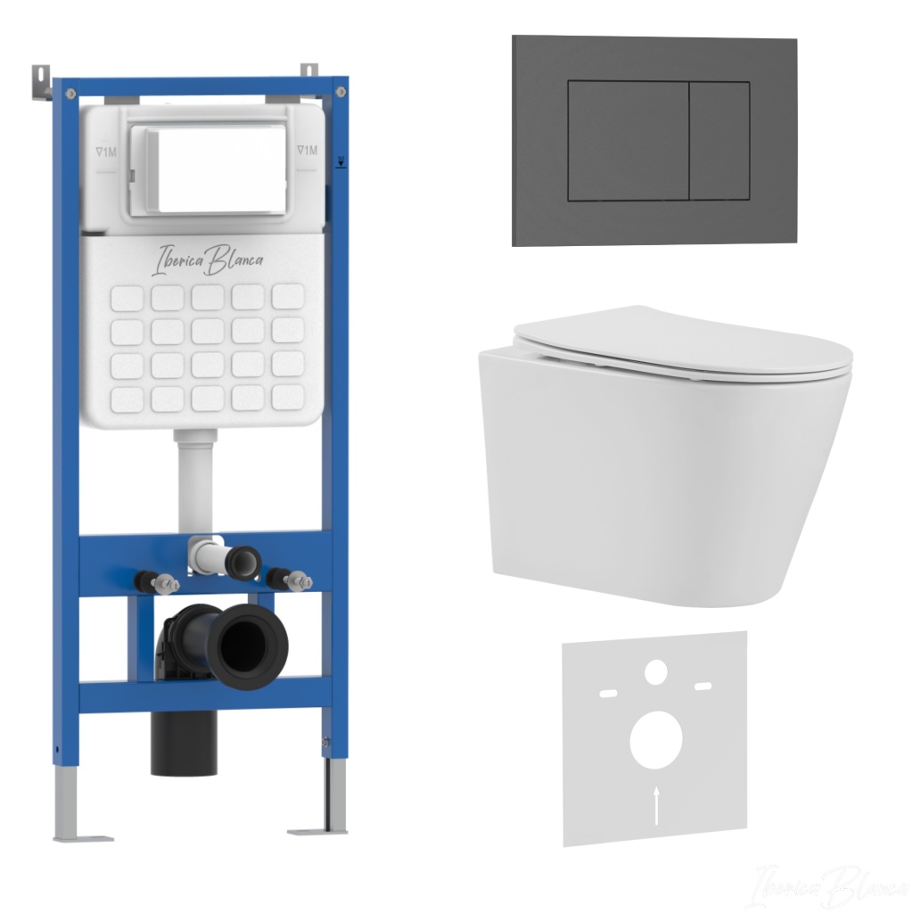 Комплект 3в1 IBERICA BLANCA инсталляция SILENCIO, унитаз BURGOS ALTO белый, кнопка смыва ESTI-S серый матовый (IB001.BRA.234.856)