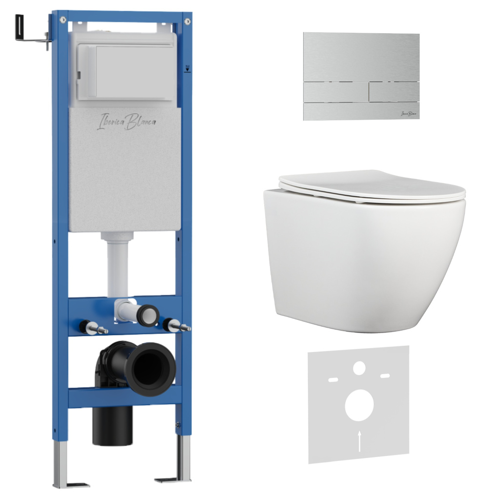 Комплект 3в1 IBERICA BLANCA инсталляция SILENCIO MINI, унитаз BILBAO ALTO белый, кнопка смыва INOX-S хром матовый (IB.001M.BLA.234.1601)