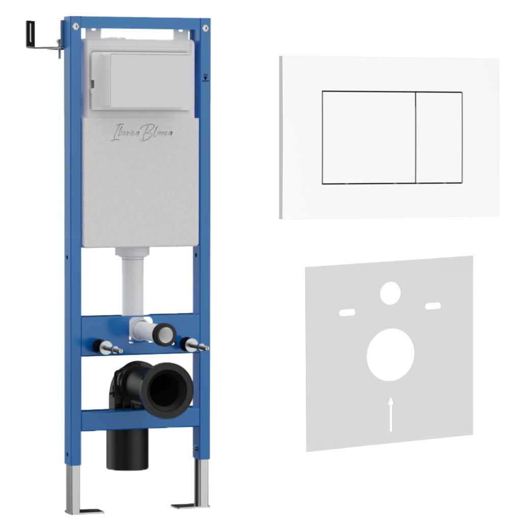 Комплект 2в1 IBERICA BLANCA инсталляция SILENCIO MINI, кнопка смыва ESTI-S белый глянцевый (IB.001M.855)