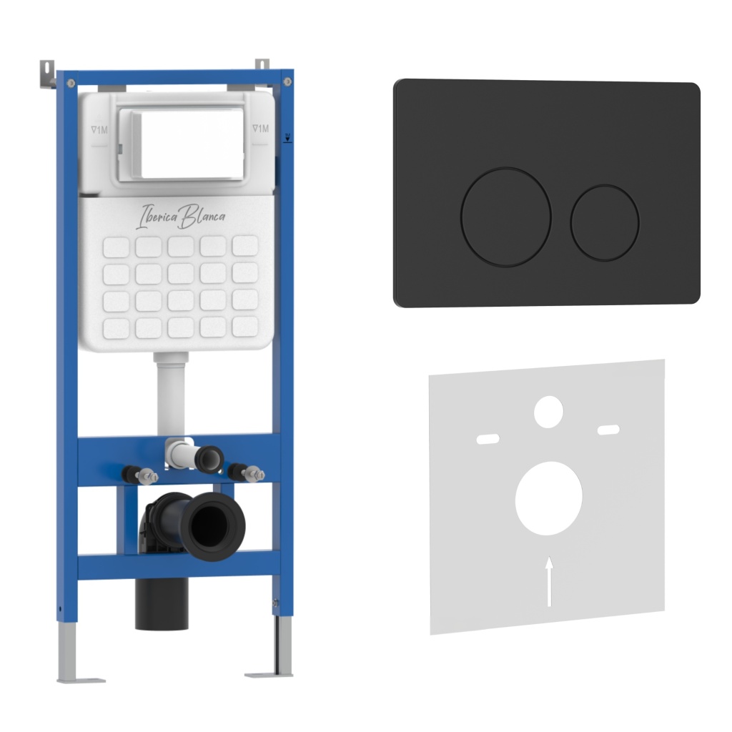 Комплект 2в1 IBERICA BLANCA инсталляция SILENCIO, кнопка смыва INOX-O черный матовый (IB001.812)