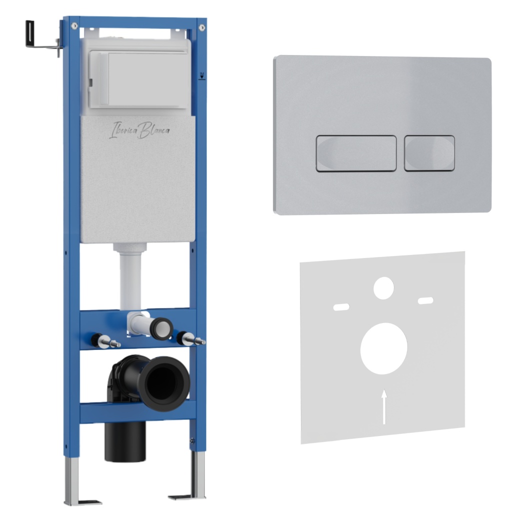 Комплект 2в1 IBERICA BLANCA инсталляция SILENCIO MINI, кнопка смыва ESTI-R хром матовый (IB.001M.214)
