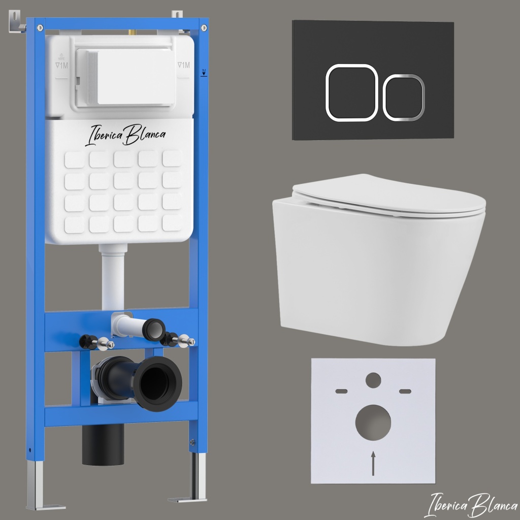 Комплект 3в1 IBERICA BLANCA инсталляция SILENCIO, унитаз BURGOS ALTO белый, кнопка смыва ESTI-Q черный матовый (IB001.BRA.234.832)