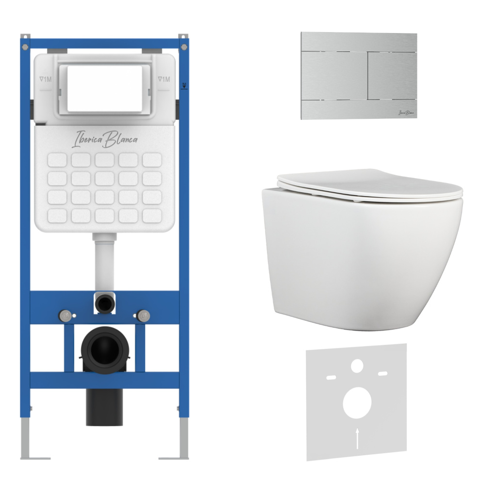 Комплект 3в1 IBERICA BLANCA инсталляция SILENCIO, унитаз BILBAO ALTO белый, кнопка смыва INOX-R хром матовый (IB001.BLA.234.1501)