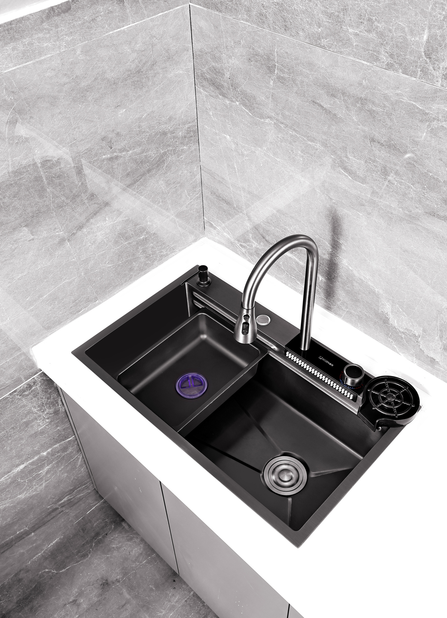 Кухонная мойка многофункциональная ПРОФСАН PSM-9954GR готовое решение со смесителем, нержавеющая сталь, графит