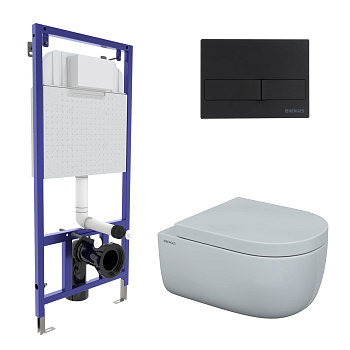 Комплект для монтажа  подвесного унитаза: инсталляция NOVUM525, кнопка L5 Soft Touch черная, унитаз 