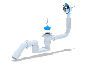 Сифон для ванны АНИ Пласт E051 1 1/2 дюйма плоский с переливом и переходной трубой 45 градусов 40х50